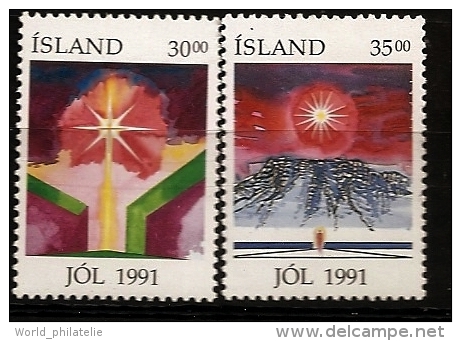 Islande Island 1991 N° 711 / 2 ** Noël, Fête, Etoile, Toit, Montagne De Glace, Lumière, Etoile, Neige - Neufs