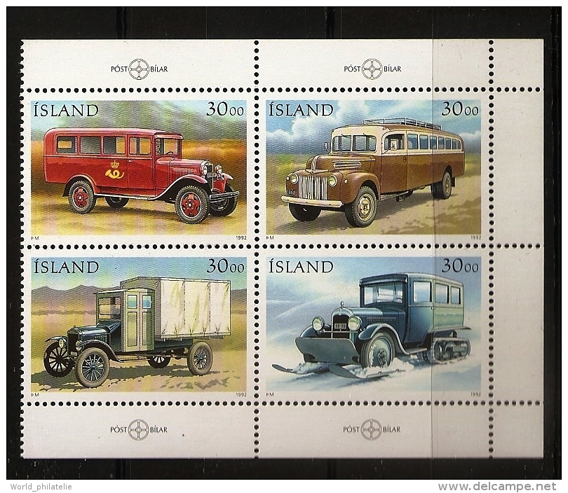 Islande Island 1992 N° 723 / 6 ** Automobile, Voiture, Ford TT, Autochenille, Citroën, Autocar, Chenille, Neige, Ski - Unused Stamps