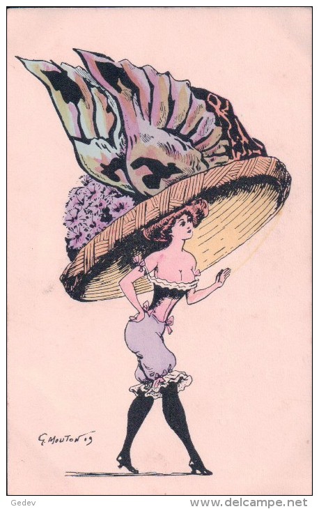 E. Mouton, Femme Et Chapeau, Litho (4021) - Autres & Non Classés