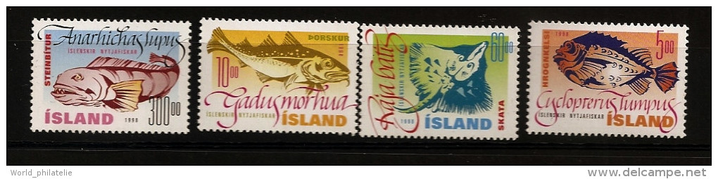 Islande Island 1998 N° 841 / 4 ** Océans, Poissons, Lompe, Morue, Loup De Mer, Raie, Raja Batis, Anarhichas Lupus, Gadus - Neufs