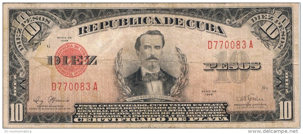 1948 - 10 PESOS  # D770083A   - RARE - " LA REPUBLICA " ESCARCE  ( SCARCE ) CERTIFICADO DE PLATA. - Cuba