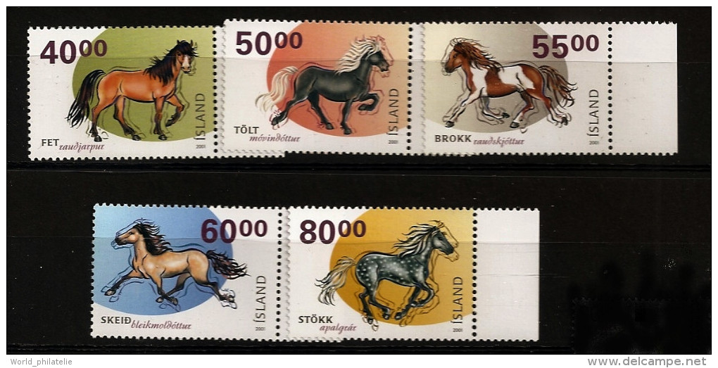 Islande Island 2001 N° 915A / E ** Chevaux Islandais, Allures, Fet, Tölt, Brokk, Skeid, Stökk, Cheval, Equitation - Unused Stamps