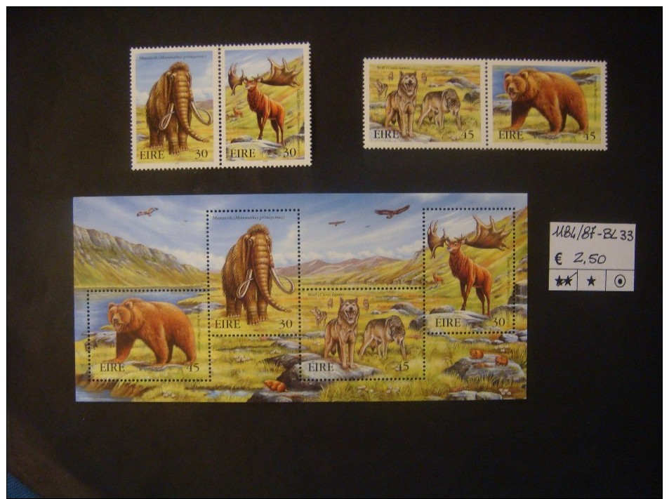 IRLANDA / IRELAND / EIRE 1999 - EXTINCT ANIMALS SET AND MS MNH - Nuovi