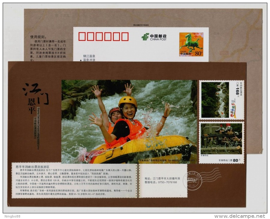 Stream Rafting On Rubber Boat,China 2010 Enping Valley Rafting & Military Shooting Base Ticket Advert Pre-stamped Card - Other & Unclassified