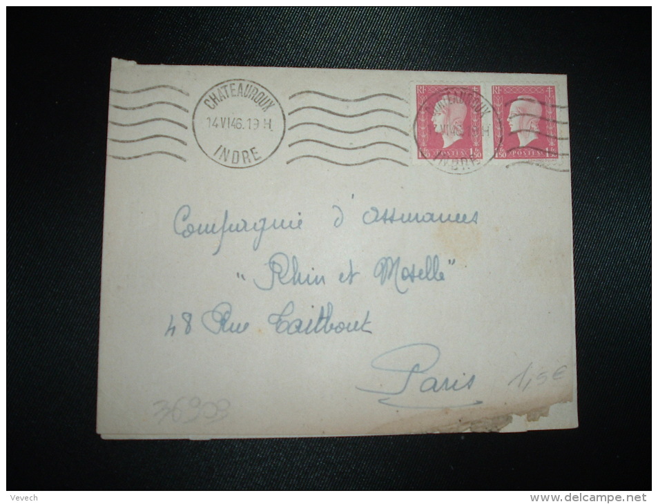 LETTRE (PLI) TP MARIANNE DE DULAC 1F50 X2 OBL.MEC.14 VI 46 CHATEAUROUX INDRE (36) CONVOCATION ACCIDENT DU TRAVAIL TRIBUN - 1944-45 Marianne De Dulac