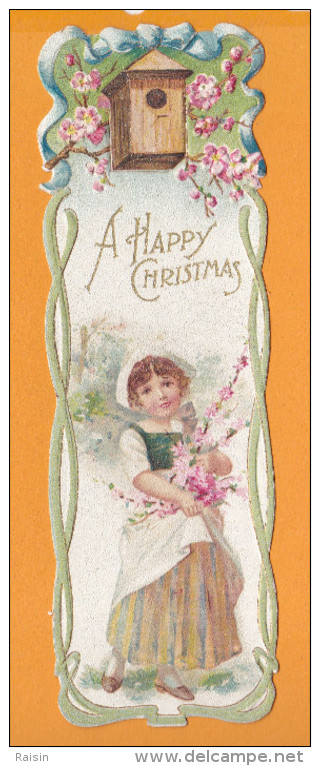 Chromo Marque Page Découpi Gaufré "A Happy Christmas " Nichoir Relevable TBE - Motiv 'Weihnachten'