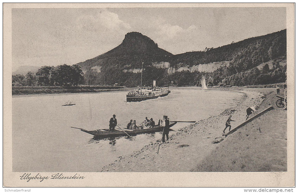 AK Lilienstein Fähre Dampfer NS Flagge Bei Königstein Rathmannsdorf Prossen Waltersdorf Bad Schandau Sächsische Schweiz - Rathmannsdorf (Sachsen)