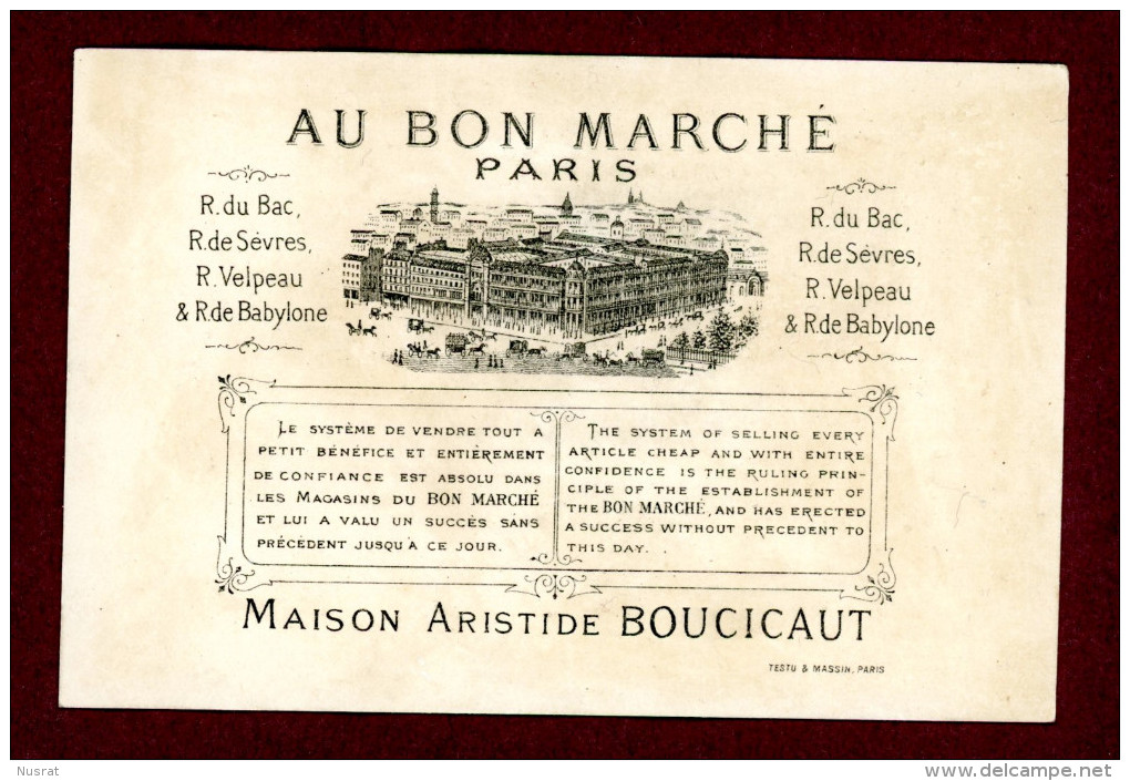 Au Bon Marché, Jolie Chromo Dorée Lith. Testu & Massin TM-16 Pierrots, Cocotte Papier Origami, Maître D´école, Martinet - Au Bon Marché