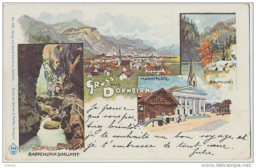 Vorarlberg Gruss Aus Dornbirn Pioneer Card Litho128 Daniel Feurstein P. Used 1899 To Villa Bellevue Charbonnieres Rhone - Dornbirn