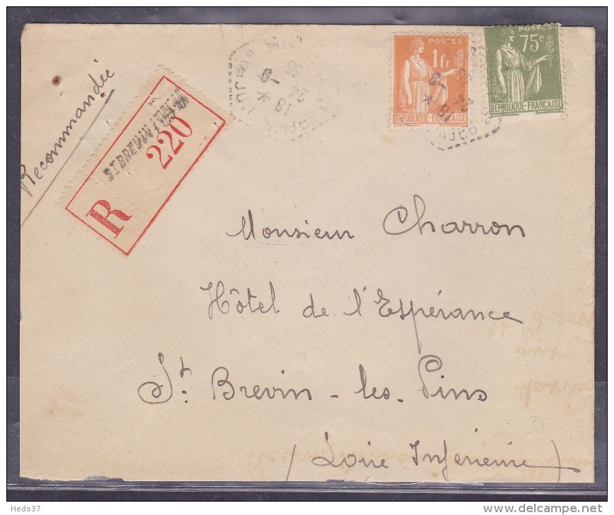 France Type Paix Sur Lettre - 1932-39 Paz