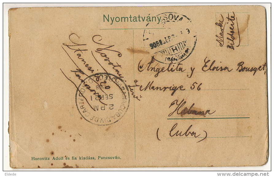 Pancsova Pancevo Erzsébet Tér. Edit Horovitz Adolf  Used To Havana Cuba 1908 - Serbie