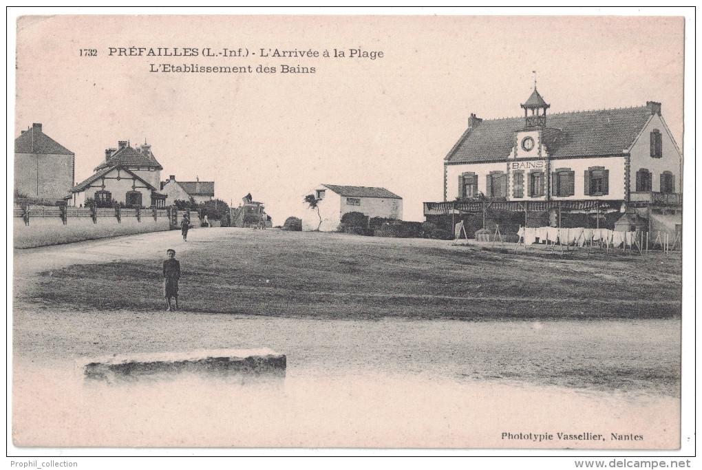 RARE Loire Atlantique 44 - PREFAILLES L'arrivée à La Plage Et L'etablissement Les Bains Commerce Animation Enfant - Préfailles