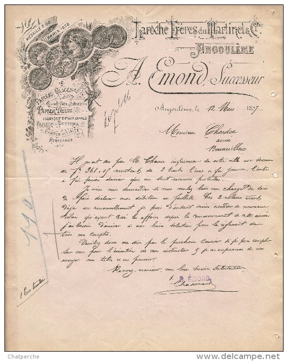 COURRIER LAROCHE FRERES DU MARTINET & CIE A. EMOND Suc. ANGOULEME LE 12/05/1897  PAPIERS  ENVELOPPES FABRIQUE - Otros & Sin Clasificación