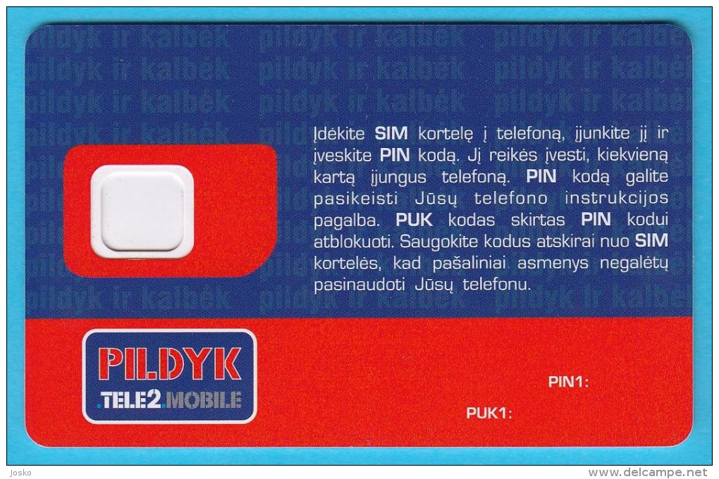 TELE2.MOBILE - Pildyk ...  Old GSM SIM Card - Telephones