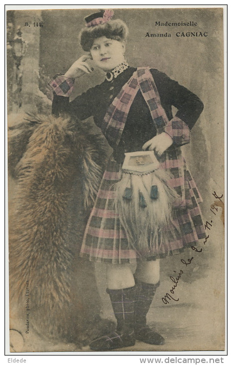 Mademoiselle Amanda Cagniac From Pezenas Heault  France Dressed In Kilt Hand Colored - Autres & Non Classés