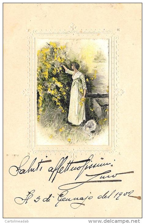 [DC4088] CARTOLINA - IN RILIEVO - DONNA FIORI - Viaggiata 1902 - Old Postcard - Non Classificati