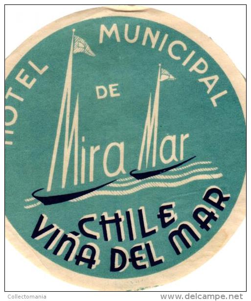 18 HOTEL Labels CHILE CHILI Santiago de Chile Arica VINA del Mar Valdivia Antofagasta Puerto Montt