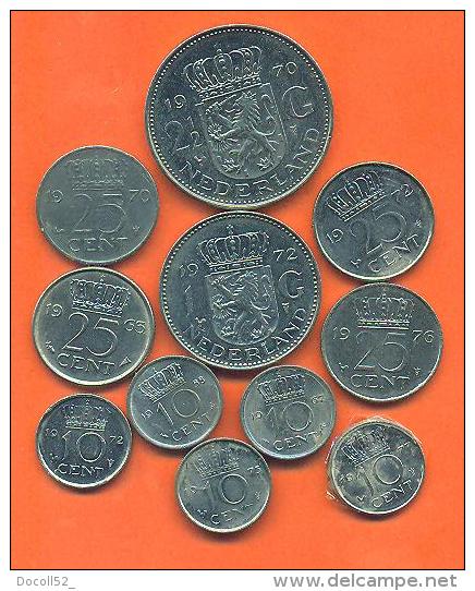 Lot De 11 Monnaies Des Pays Bas Soit 5 Gulden - Andere & Zonder Classificatie