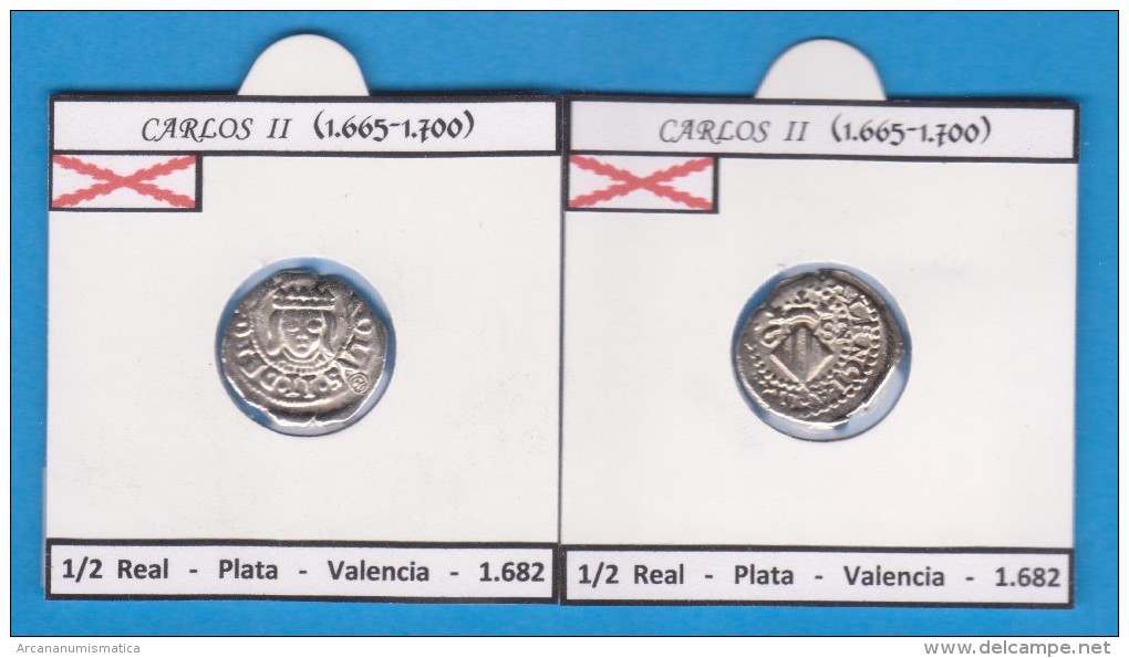 CARLOS II (1.665-1.700) 1/2 Real 1.682   Plata   Valencia   SC/UNC  Réplica   T-DL-11.396 - Essais & Refrappes