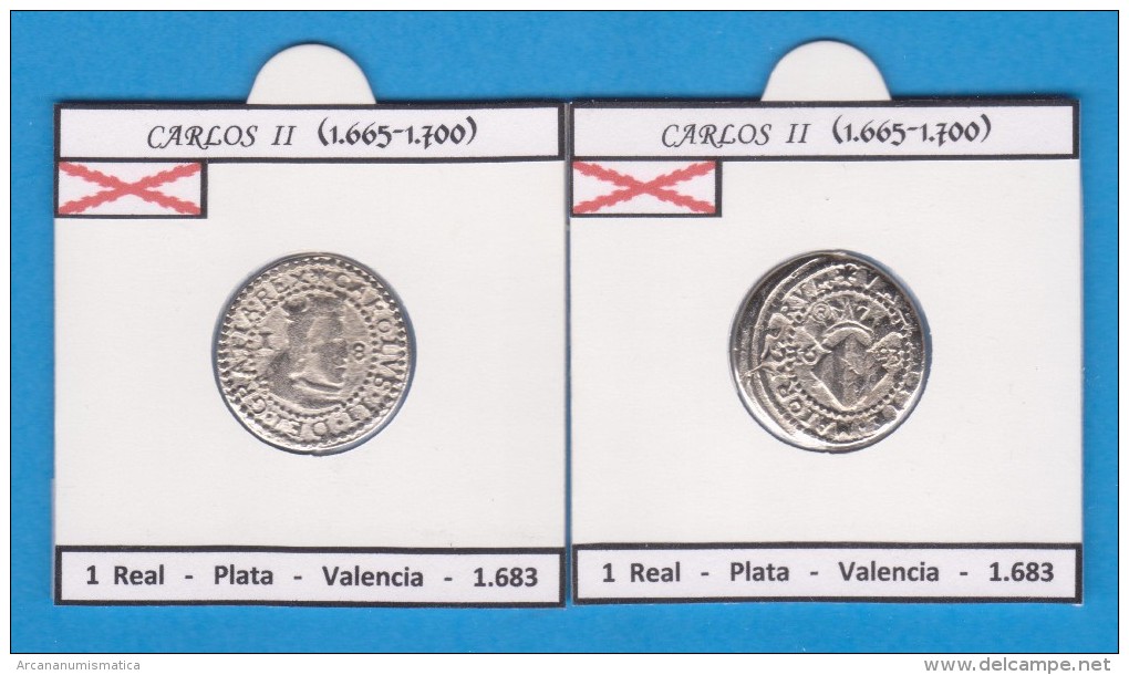 CARLOS II (1.665-1.700) 1 Real 1.683   Plata   Valencia   SC/UNC  Réplica   T-DL-11.397 - Essays & New Minting