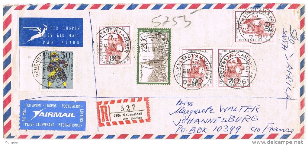 15210. Carta Certificada Aerea NEUENSTADT (Alemania Federal) 1970 - Briefe U. Dokumente