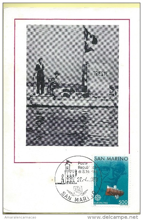 CARTE MAXIMUM - MAXICARD - MAXIMUMKART - MAXIMUM CARTE- SAINT-MARIN -EUROPE 1983- AUGUSTE PICCARD ET BATHYSCAPHE TRIESTE - Oblitérés