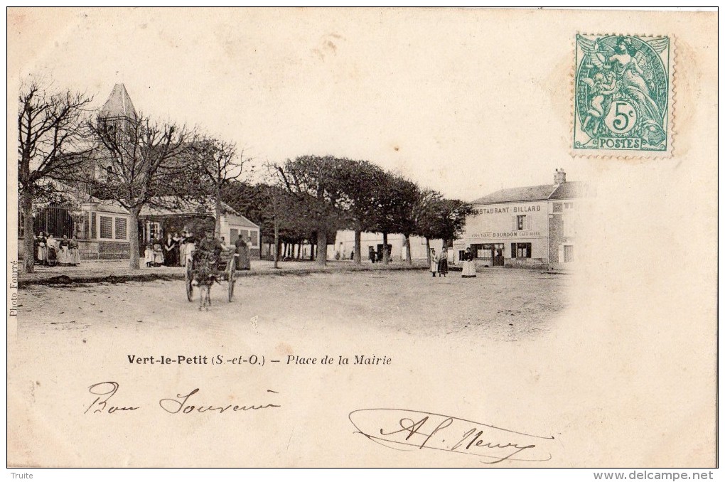 VERT-LE-PETIT PLACE DE LA MAIRIE ATTELAGE AVEC ANES CARTE PRECURSEUR - Vert-le-Petit