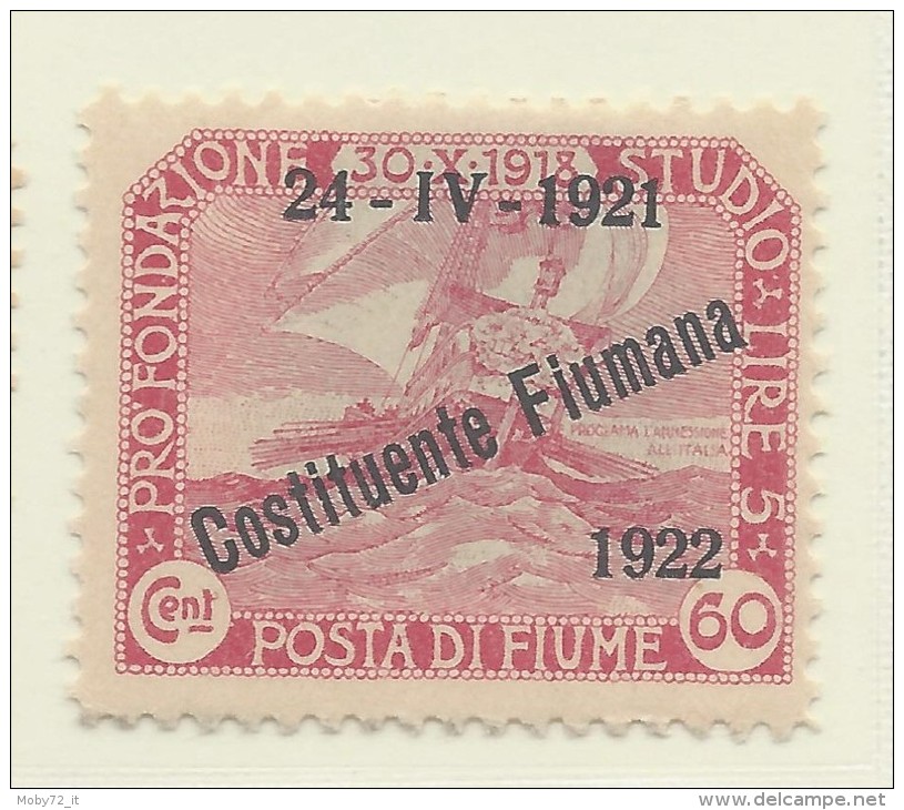 Fiume - 1922 - Nuovo/new MH - Sovrastampati 'Costituente Fiumana 1922' - Sass. N. 184 - Fiume