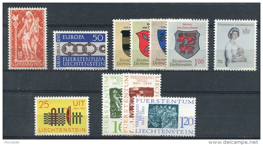 LIECHTENSTEIN - Année Complète 1965 ** - TB - Annate Complete