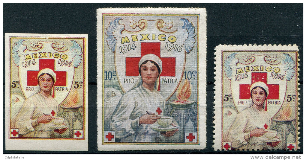 3 VIGNETTES CROIX-ROUGE (SECTION FRANCAISE DE MEXICO) - Red Cross