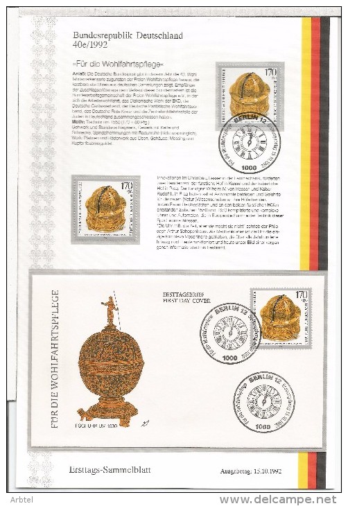 ALEMANIA 1992 DOCUMENTO CON SELLO MAT Y FDC RELOJ RELOJERIA TIEMPO - Relojería