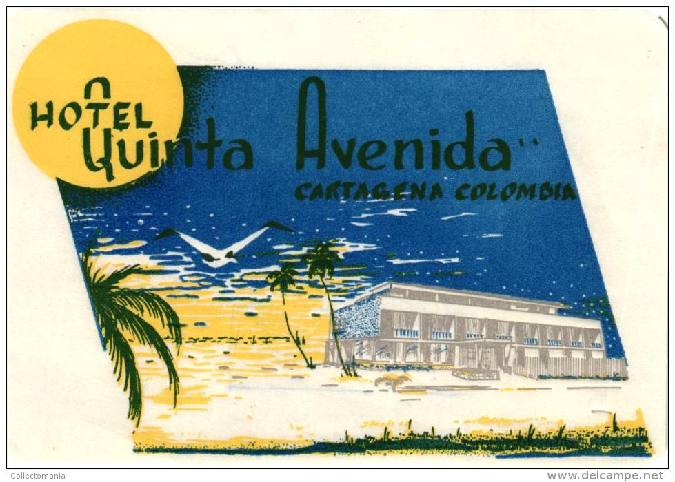 20 HOTEL Labels COLOMBIA Bogota Medellin Cali Barranquilla Pasto Neiva Pereira Cartagena Cartago Carrera Cucuta Ibague - Hotel Labels