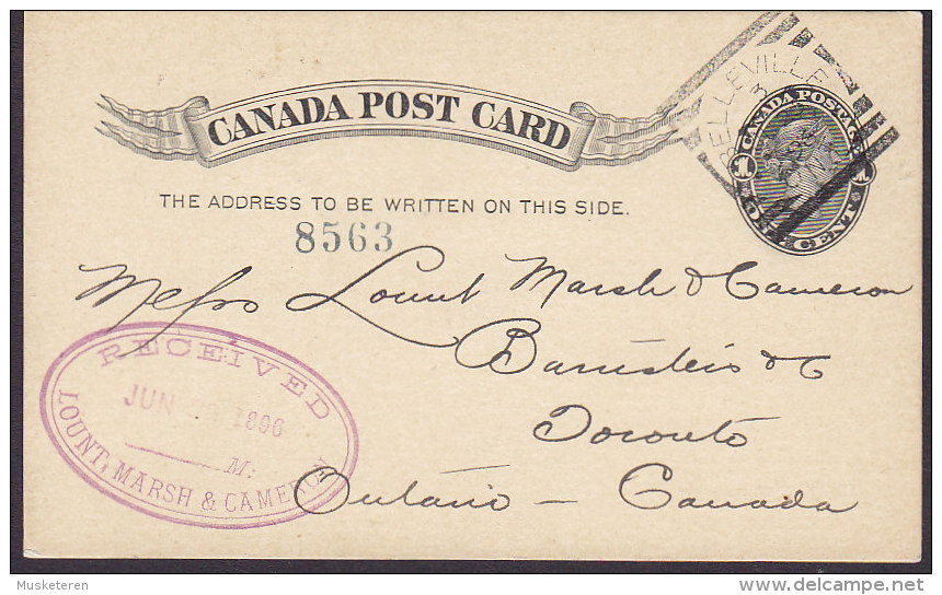 Canada Postal Stationery Ganzsache Entier 1c. Victoria BELLEVILLE Ontario 1896 (2 Scans) - 1860-1899 Regering Van Victoria