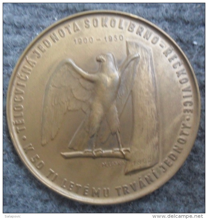 SOKOL GYMNASTIC, MEDAL  TELOCVI&#268;NA JEDNOTA SOKOL BRNO RE&#268;KOVICE 1900 1950 K 50 TI LETEMU TRVANI JEDNOTY M.TYRS - Gymnastique