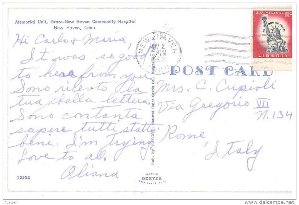 FRA CARTOLINA POST CARD STATI UNITI D’AMERICA U.S.A. UNITED STATES OF AMERICA NEW HAVEN, CONN. MEMORIAL UNIT, GRACE-NEW - New Haven