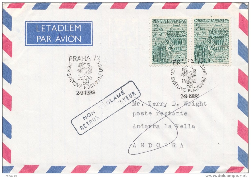 K1524 - Czechoslovakia (1988) Praha 72: The World Stamp Exhibition PRAGA 1988 - UPU / Andorra La Vella - UPU (Union Postale Universelle)