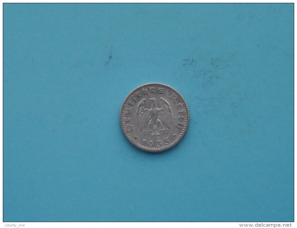 1935 E - 50 Reichspfennig / KM 87 ( Uncleaned Coin / For Grade, Please See Photo ) !! - 50 Reichspfennig