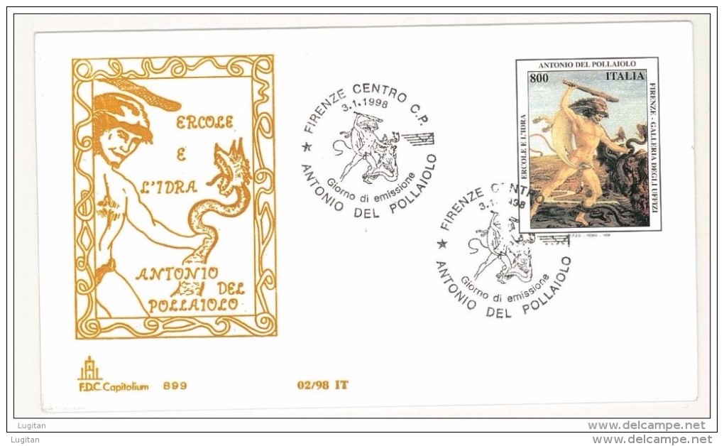 F.D.C. - CAPITOLIUM - ANNO 1998 - ERCOLE E L´IDRA - ANTONIO DEL POLLAIOLO - FIRENZE - FDC