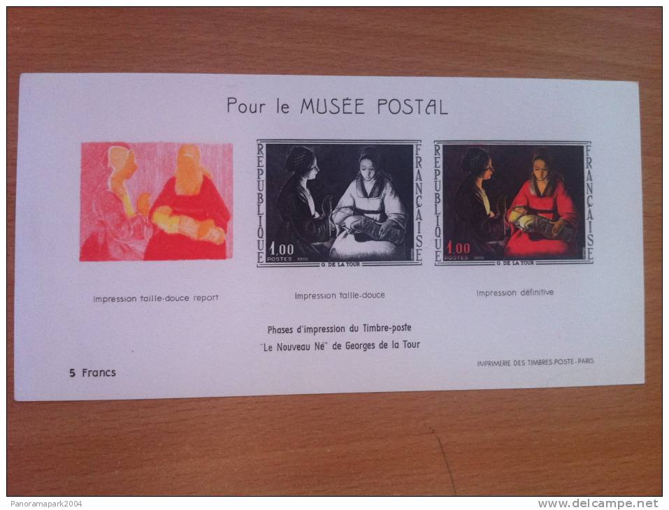 FRANCE 1966 FEUILLET SOUVENIR POUR LE MUSEE POSTAL GEORGES DE LA TOUR "LE NOUVEAU-NE" YVERT 1479b Cote 2,30€ - Mint/Hinged