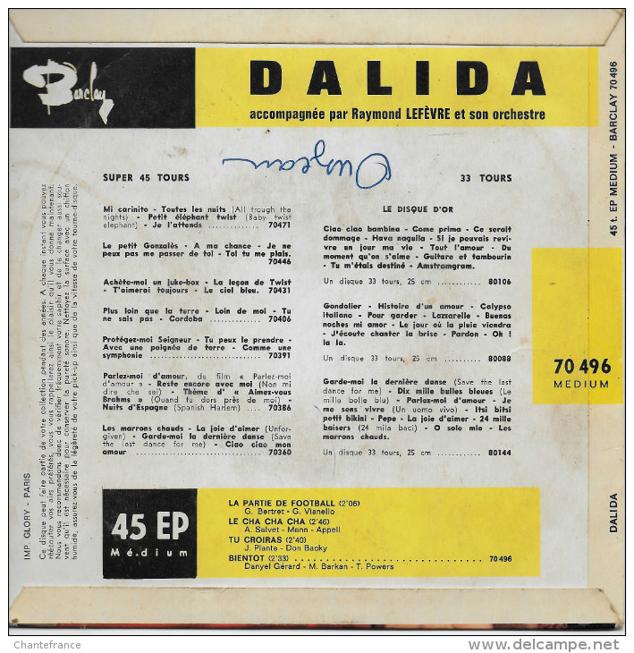 Dalida 45t. EP *la Partie De Football* - Altri - Francese