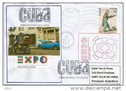 CUBA.EXPO MILAN 2015., Lettre Du Pavillon Du CUBA à MILAN, Adressée En Andorre,avec Timbre à Date Arrivée - 2015 – Milan (Italie)