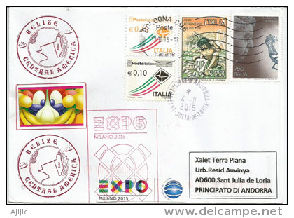 BELIZE. EXPO UNIVERSELLE MILANO 2015, Lettre Du Pavillon De Bélize ,adressée En Andorre, Avec Timbre à Date Arrivée - 2015 – Milan (Italy)