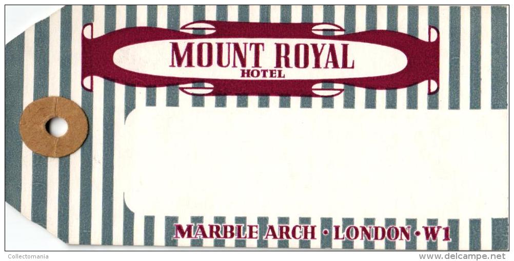 8 HOTEL Labels ENGLAND ANGLETERRE  LONDON  Dorchester Mount Royal Parkway Mostyn ST Ermin Claridge Howard- - Hotel Labels