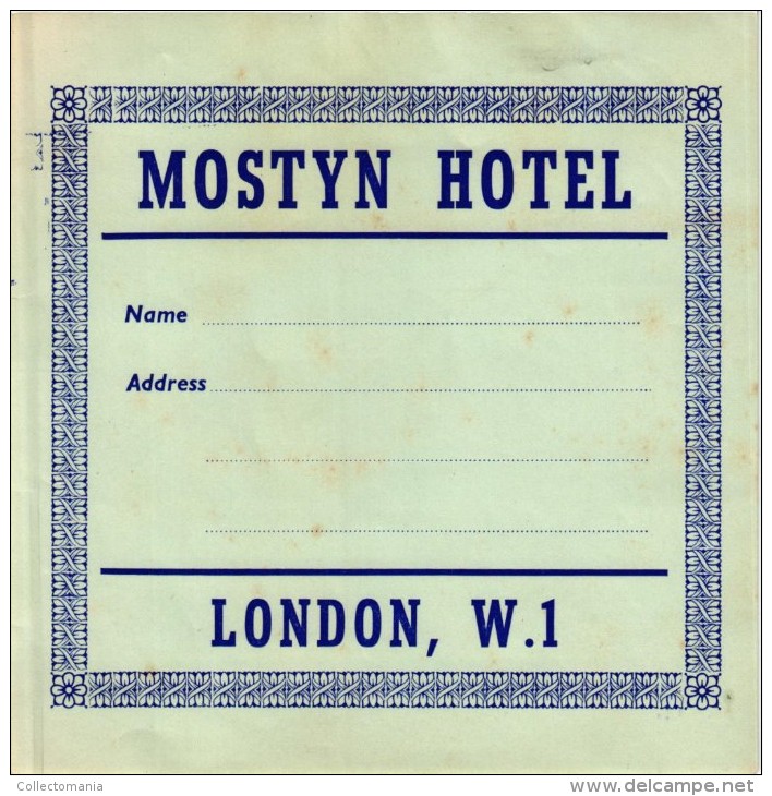 8 HOTEL Labels ENGLAND ANGLETERRE  LONDON  Dorchester Mount Royal Parkway Mostyn ST Ermin Claridge Howard-