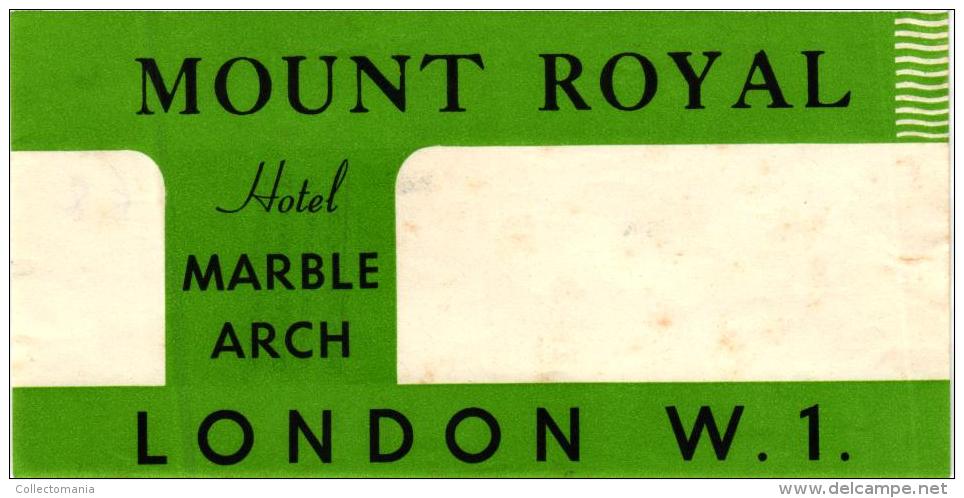 8 HOTEL Labels ENGLAND ANGLETERRE  LONDON  Dorchester Mount Royal Parkway Mostyn ST Ermin Claridge Howard-