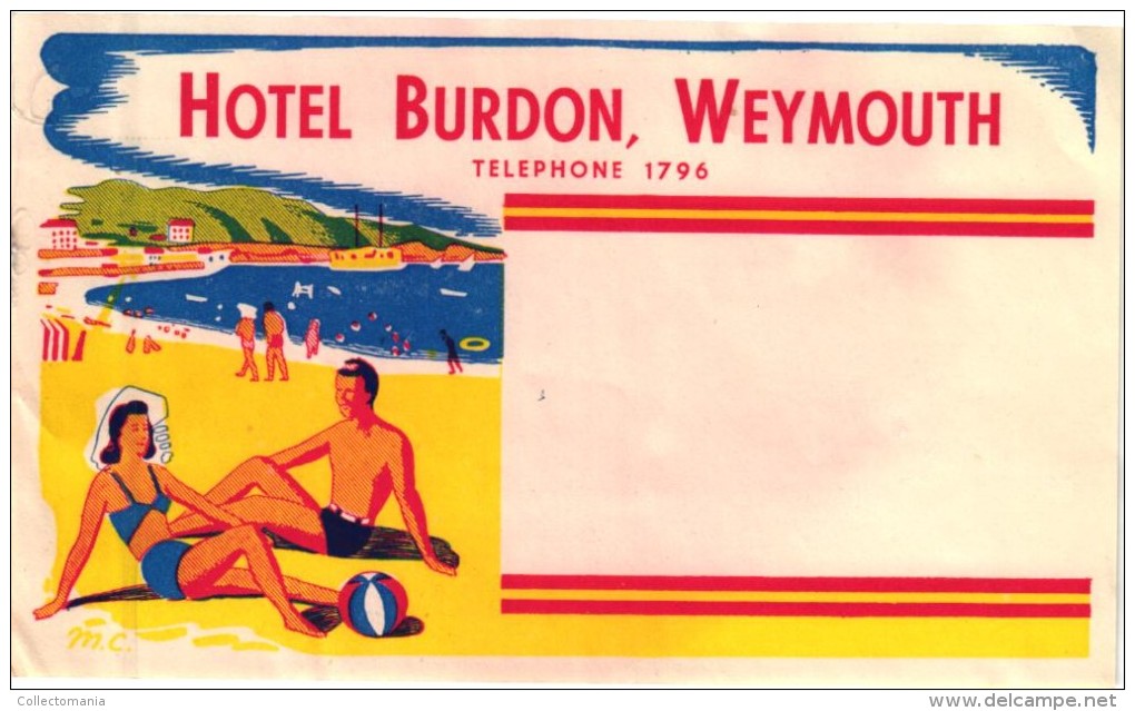 13 HOTEL Labels ENGLAND ANGLETERRE Weymouth Scarborough Brighton Sheffield Southampton Aberystwyth Southsea Wallingford - Hotel Labels