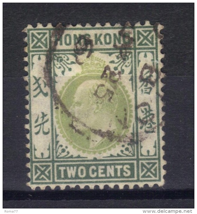 W834 - HONG KONG 1904 , Edoardo VII 2 Cent Yvert  N. 77  Usato . Fil CA  Mult - Oblitérés