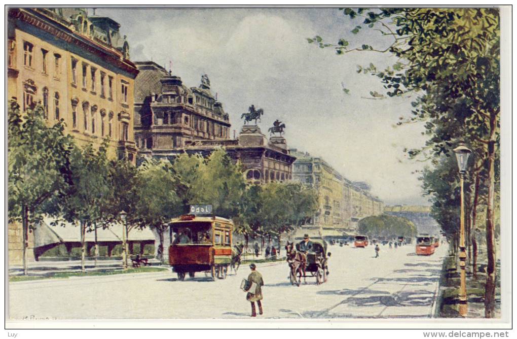 WIEN -Opernring, Straßenbahn, Tram,  Künstler Postkarte Nr. 857/8 - Ringstrasse