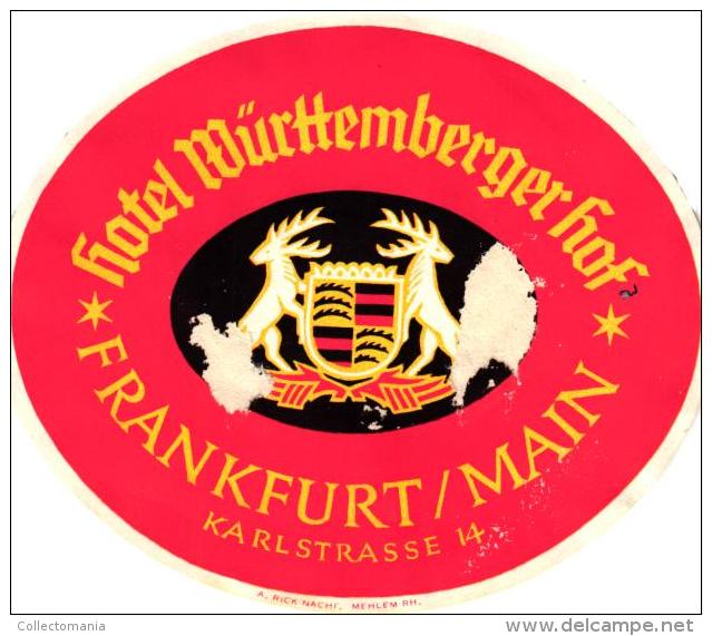 12 HOTEL Labels DEUTSCHLAND  GERMANY Berlin Frankfurt/Main HOCHENSCHWAND ULM Adelboden Augsburg - Hotelaufkleber