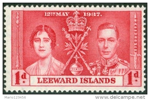 ISOLE LEEWARD, LEEWARD ISLANDS, COLONIA BRITANNICA, BRITISH COLONY,  INCORONAZIONE, 1937,  NUOVO (MNH**), Scott 100 - Leeward  Islands